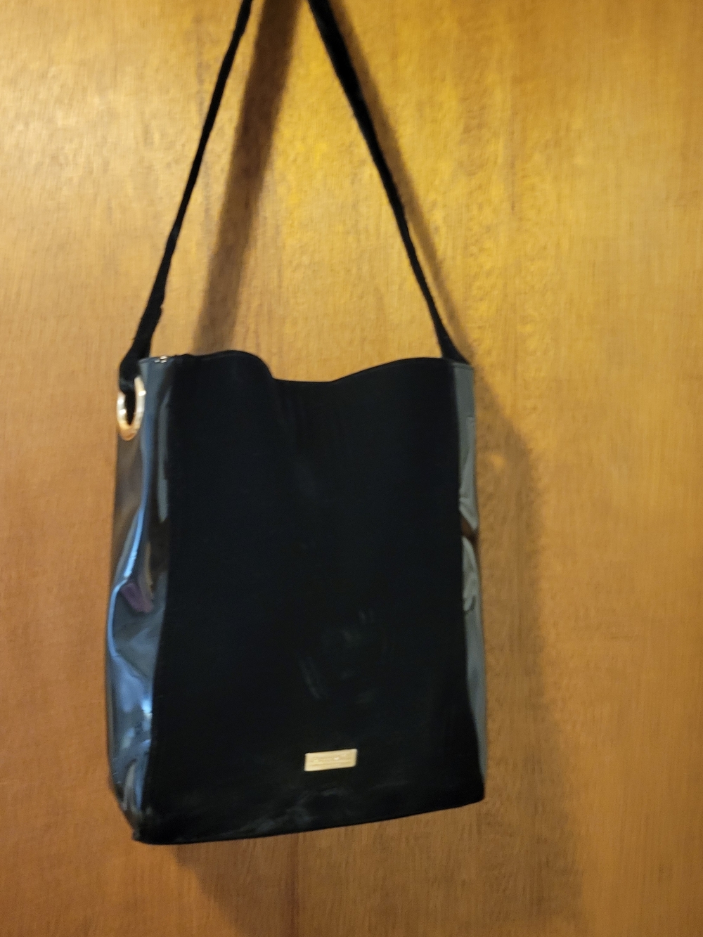 Carolina Herrera Black Patent Leather Shoulder Bag with Gold Accent